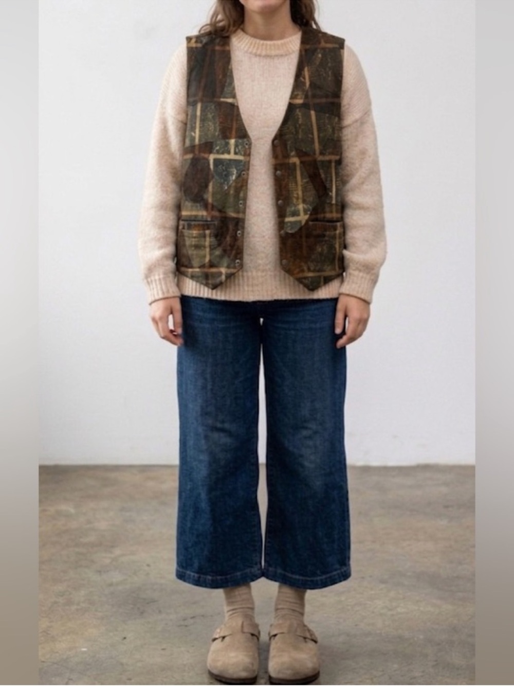 Vintage 90s Patchwork Suede Leather Vest EarthTone Size Large Grunge Earthy Boho